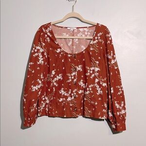 Madewell Corduroy Shirred Floral Top Button Front Farmstand Women’s Large NB597